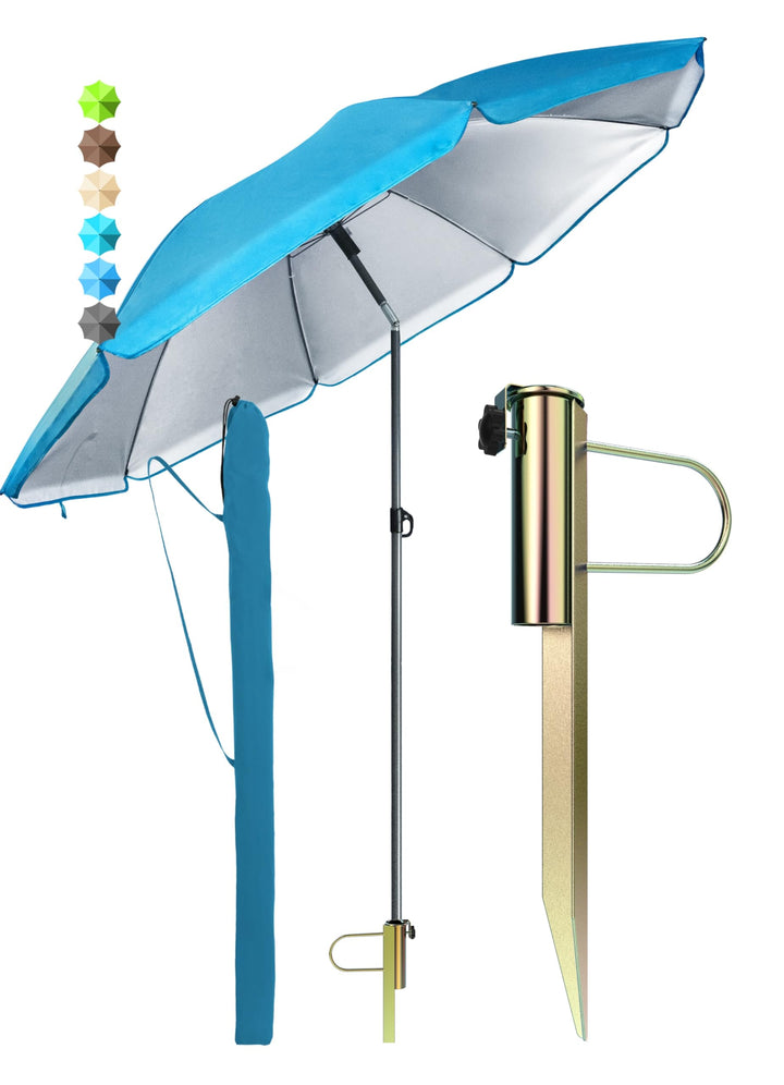 4smile Sonnenschirm Strand SunnyJoy, Blau – 3er Set inkl. Strandschirm windfest stabil, Rasendorn So