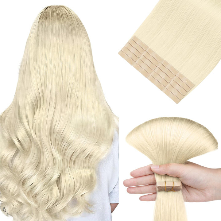 hotbanana Tape in Extensions Echthaar, 35cm Tape Extensions Echthaar 14 Zoll 20 Stück 50g Platinblon