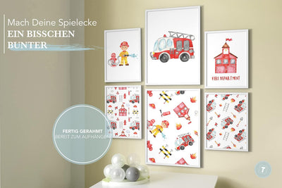 Papierschmiede® Bilder Kinderzimmer Kids Mood Poster Set Feuerwehr, Gerahmte Bilder fürs Kinderzimme