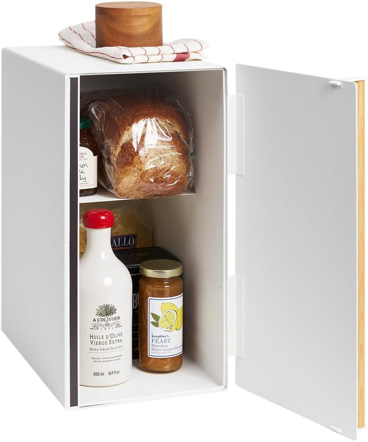 Yamazaki 5682 TOSCA Brotkasten, hochkant, weiss, Stahl/Holz, Minimalistisches Design