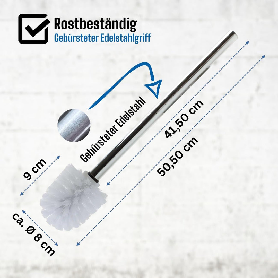 Daloual - 3 x Ersatz WC-Bürstenkopf Weiss Ø ca. 8 cm + 1 x Edelstahl-Griff 41,5 cm - Toiletten-Bürst