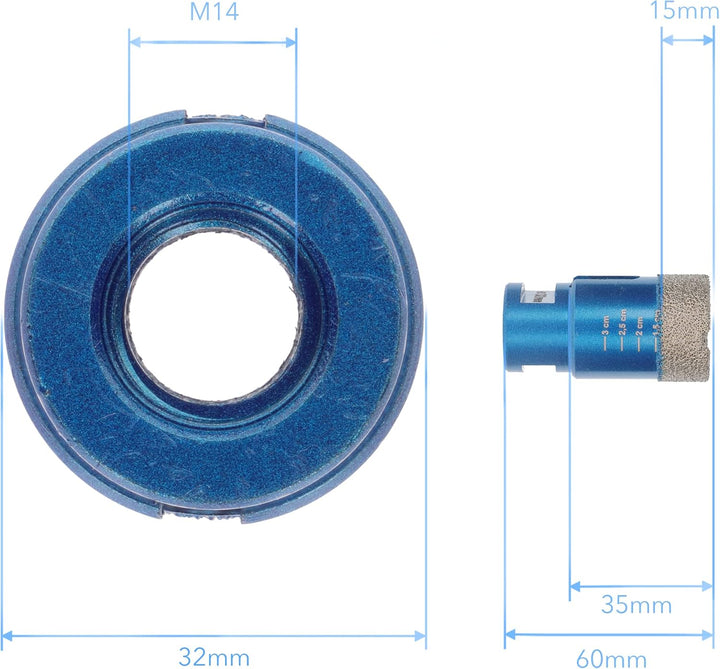 PRODIAMANT Diamant Fliesenbohrer 32 mm x M14 Fliese, Feinsteinzeug, Keramik für Winkelschleifer Prem