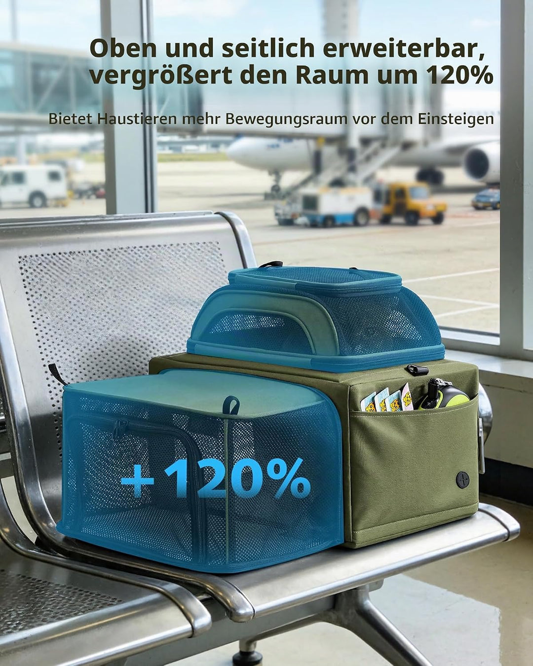 pecute Katzentasche Flugzeug Transporttasche Stabiler Halt Haustier Tragetasche Seitlich Erweiterbar