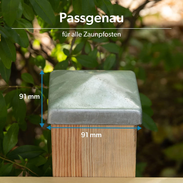 Pfostenkappen 9x9 cm - 10 Stück, 90x90 mm, Zaunpfosten Metall, Zaunpfosten verzinkt, Pyramiden Form