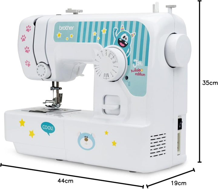 Brother J14s Kindernähmaschine kullaloo Edition inkl. Fingerschutz, Stickerbogen & Anfänger-Nähset K