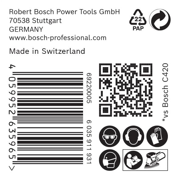 Bosch 50x EXPERT C470 Schleifpapier mit 11 Löchern (für Farbe auf Holz, Hartholz, Ø 102x62 mm, Körnu