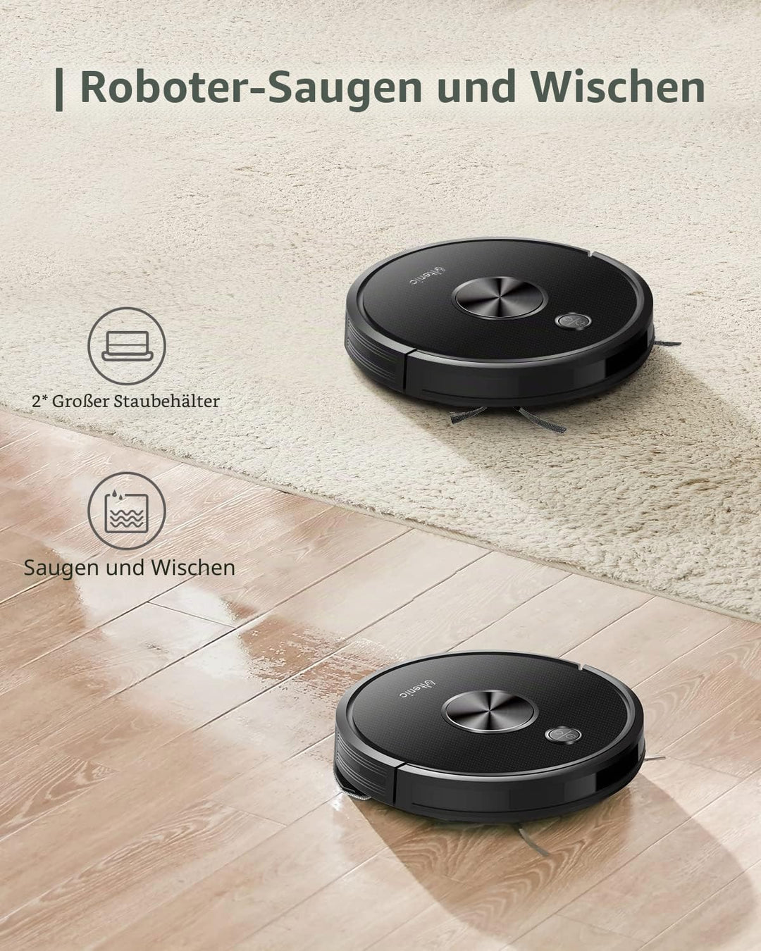 Ultenic D5s Pro Saugroboter mit Wischfunktion, 3000 Pa Saugkraft Staubsauger Roboter, Roboter Staubs
