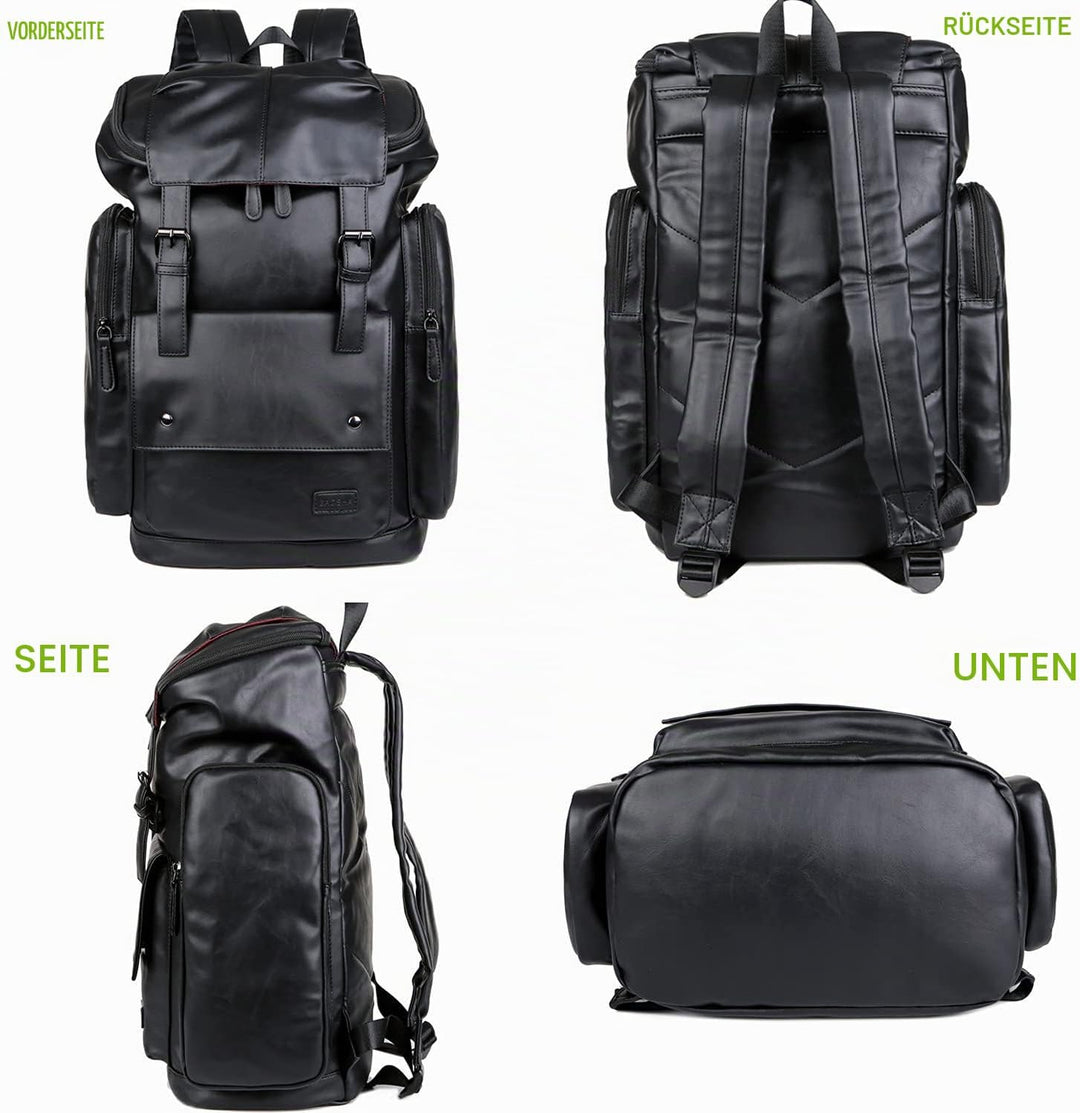 BAOSHA BP-16 PU Leder Casual Rucksack College Rucksack Daypack Schwarz