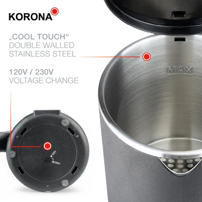 Korona 20250 Reisewasserkocher | 0,6 Liter | Ideal für Reisen, Camping und unterwegs | 800 Watt max.