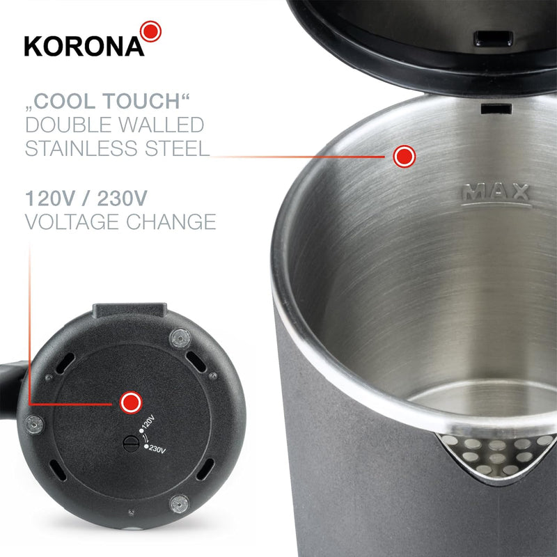 Korona 20250 Reisewasserkocher | 0,6 Liter | Ideal für Reisen, Camping und unterwegs | 800 Watt max.