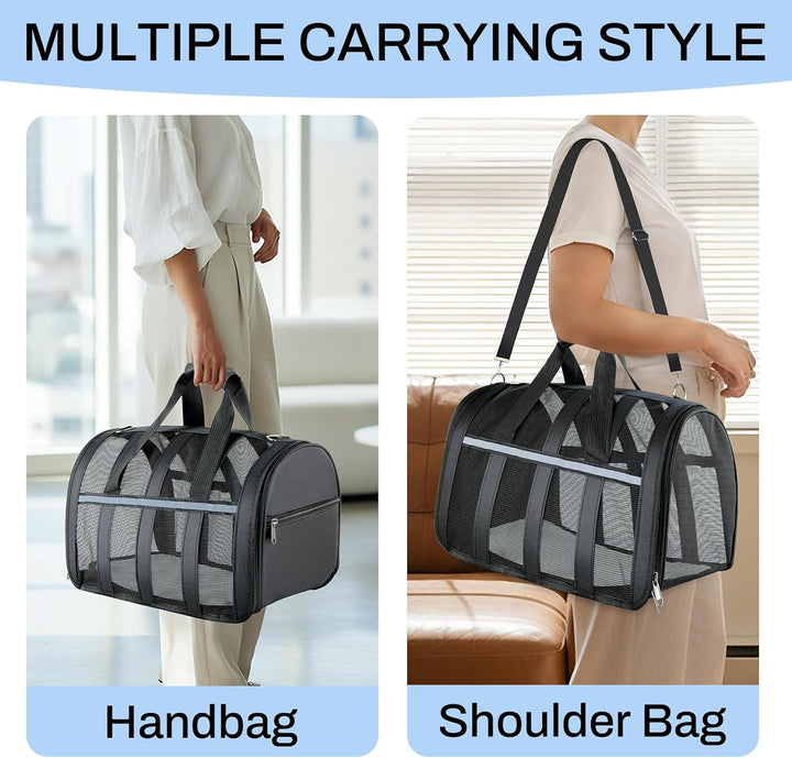 Flugtauglicher Haustierträger,atmungsaktives Mesh-Hund-Katzen-Reisetasche mit Reflektoren,tragbare H