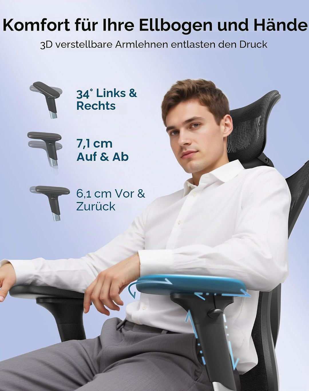 SIHOO M57 Ergonomischer Bürostuhl, Chefsessel mit 3D verstellbare Armlehne und Lendenwirbelstütze, H