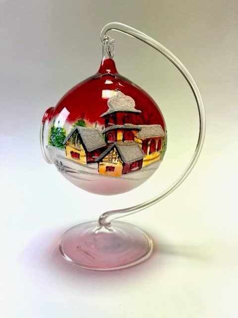 Windlicht, Teelicht Kugel, Kerzenglas mit Ständer, aufwendig hochwertig handbemalt transparent Winte