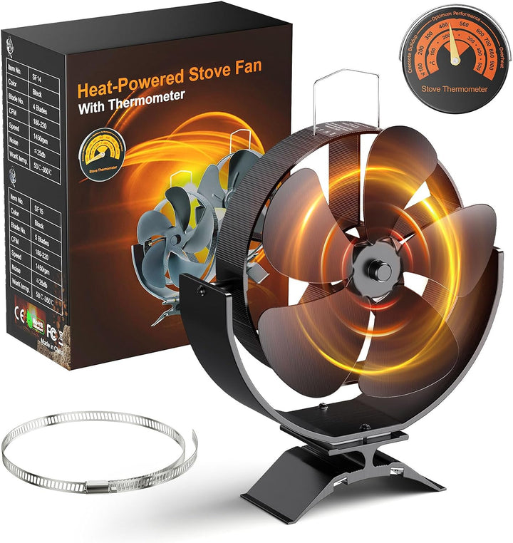 Yontwe Kaminventilator 3 IN 1 Magnetisch 180° Rotation 5 Klingen Leiser Kamin Ventilator Ofenventila