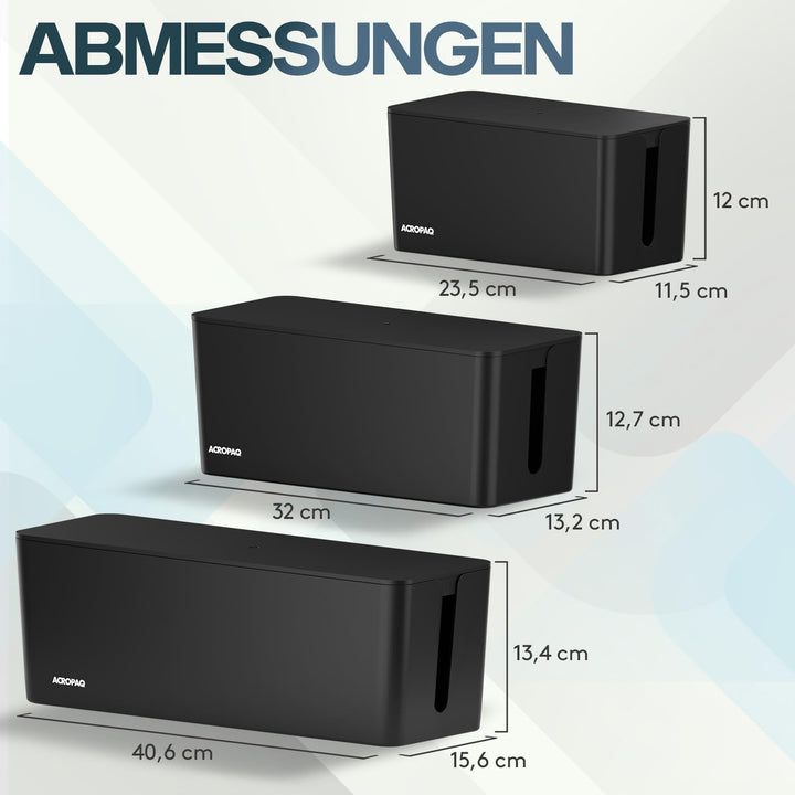 ACROPAQ Kabelbox 3 in 1 Set - Grosse, Medium und Kleine Kabelboxen, ganz einfach Kabel verstecken un