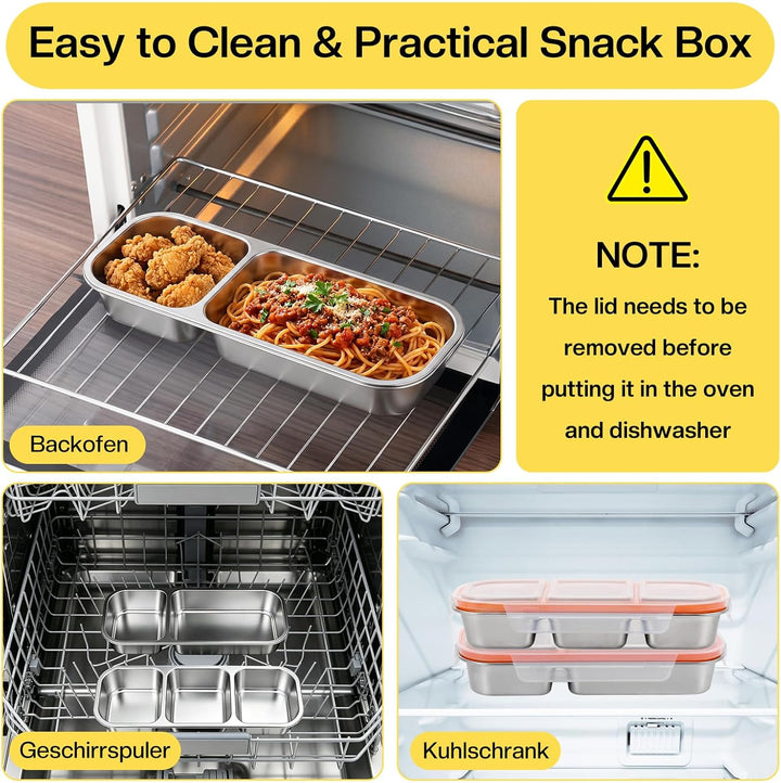 Snackbox mit Fächern Edelstahl 2 Stück 600ml und 700ml Snackbox Edelstahl mit Deckel Auslaufsicher B