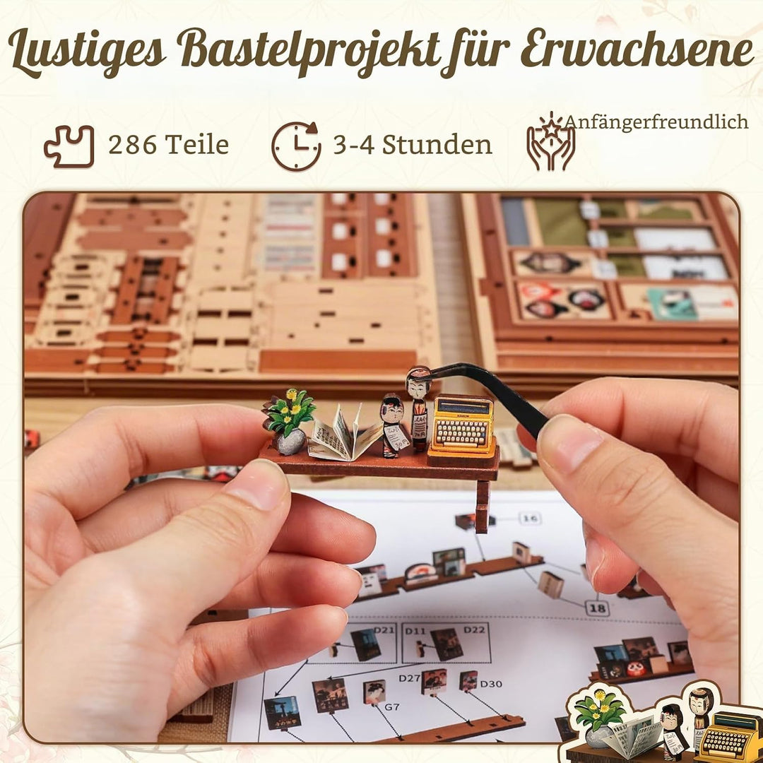 Fsolis Book Nook Japan Kit Antiquariat von Kyoto 3D Holz Puzzle | Miniaturhaus, Japanisches Puppenha