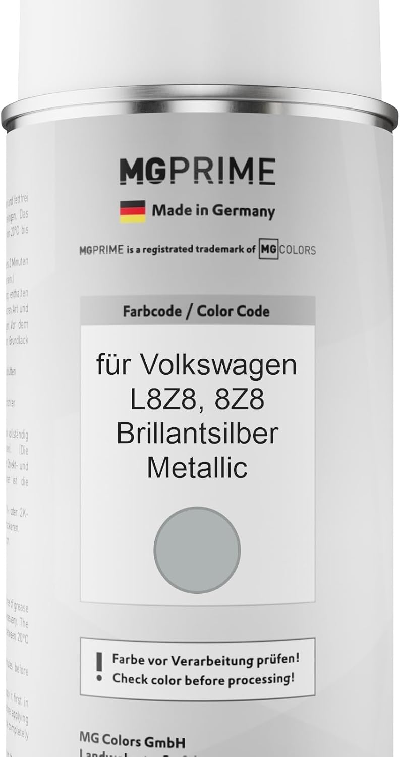 MG PRIME Autolack Sprühdosen Set für Volkswagen VW L8Z8 / 8Z8 Brillantsilber Metallic Basislack Klar