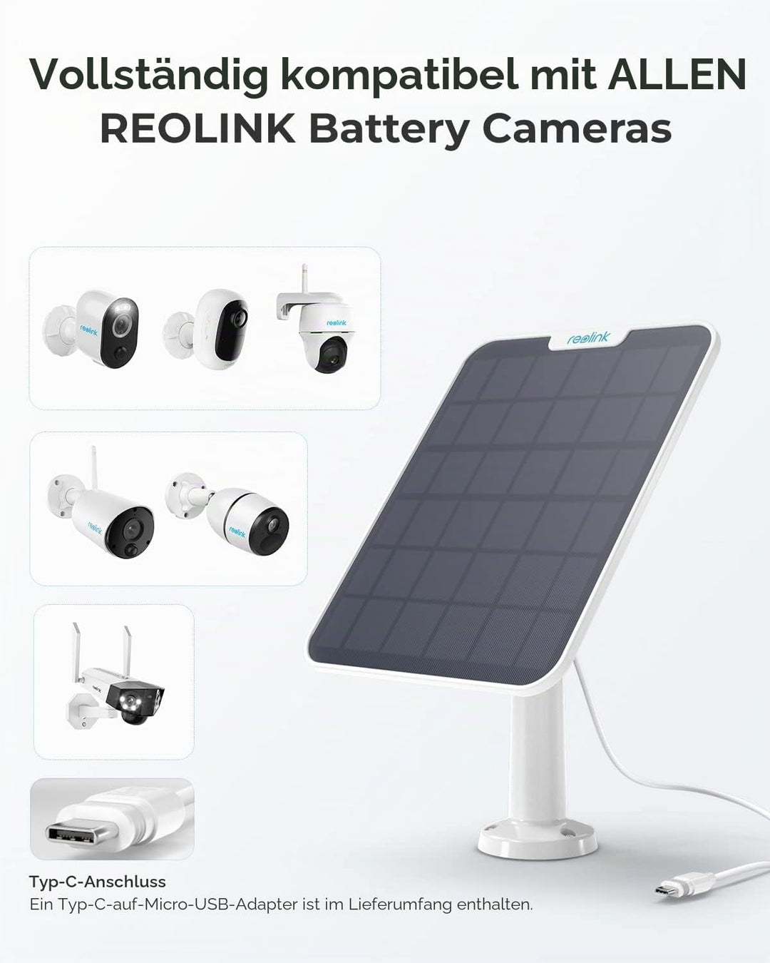 [2023 Update-Version] Reolink 6W Solarpanel für Akku Überwachungskamera Aussen, USB Schnittstelle, S