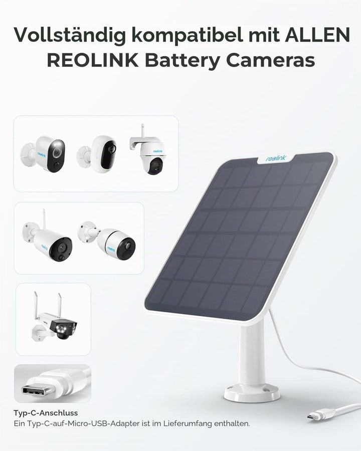 [2023 Update-Version] Reolink 6W Solarpanel für Akku Überwachungskamera Aussen, USB Schnittstelle, S