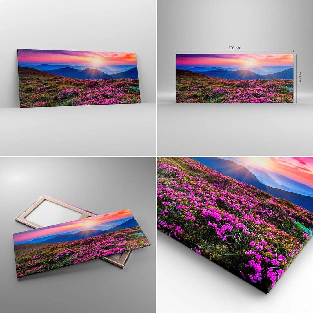 Wandbilder Dekoration Wohnzimmer Wiese Berg Himmel Landschaft Panorama Bilder auf Leinwand 120x50cm