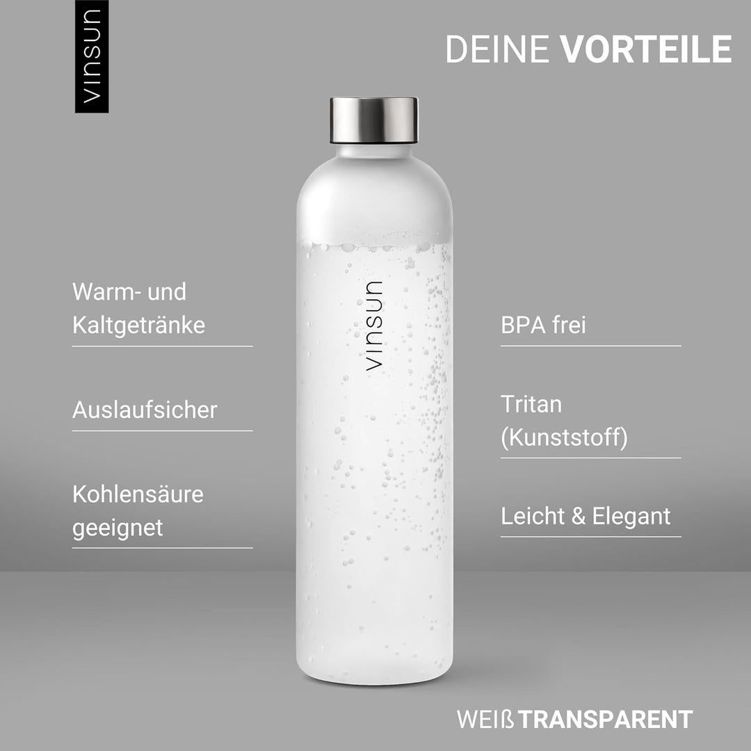 VINSUN Trinkflasche 650ml, 1000ml, 1500ml - auslaufsicher, Kohlensäure geeignet, BPA frei, Tritan -