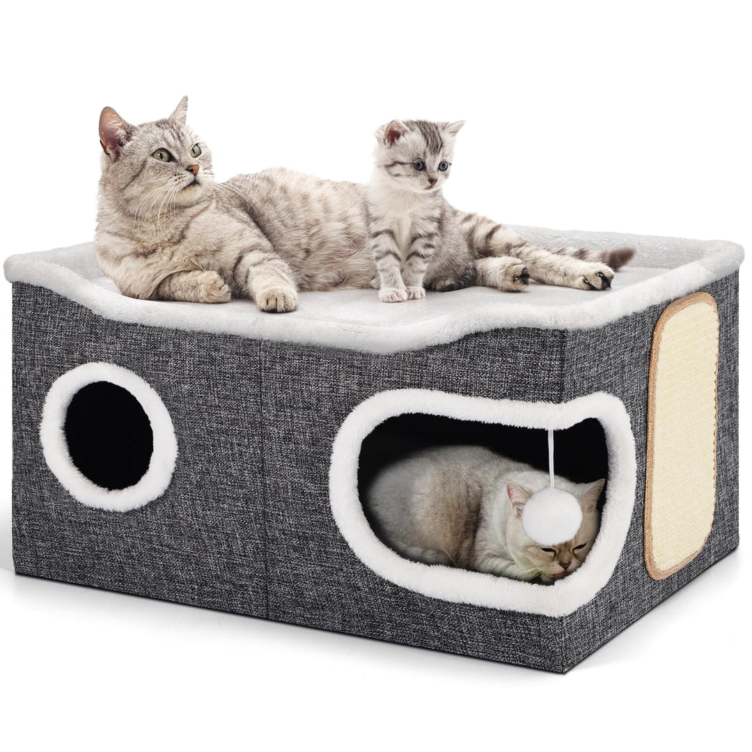 Shikha Faltbares Katzenhöhle, Katzenhaus Indoor grosse Katzen, 61T*45B*32H cm 2 Schicht Katzenwürfel