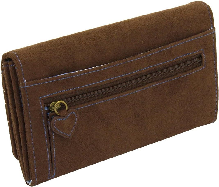 Friedrich 23 Damen-Überschlagbörse, Bavaria, Velvet, Münzbörse, 17 cm, Braun/Blau, Braun/Blau