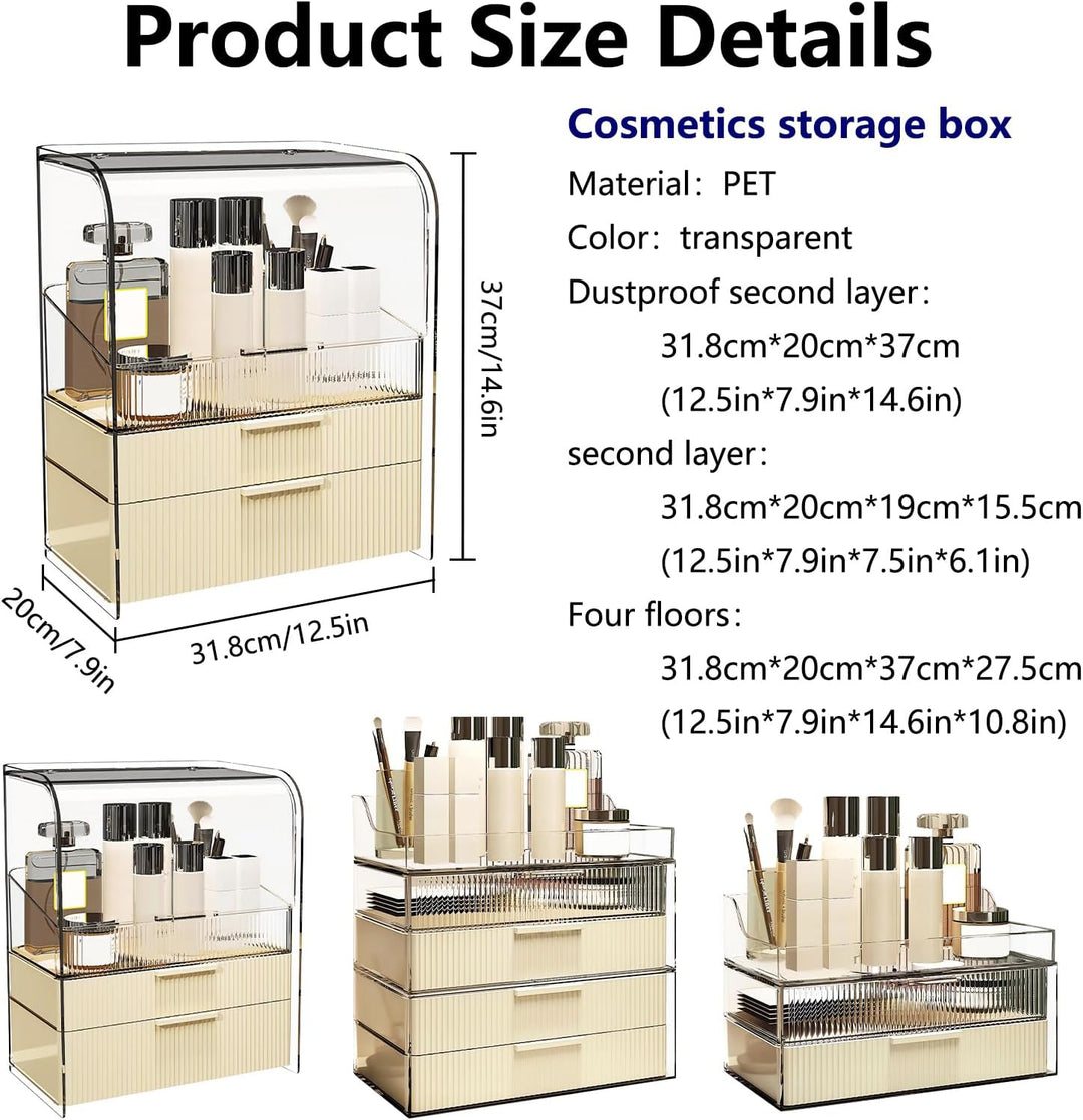 DASITON Make Up Organizer mit Schubladen,Staubdichte Dreilagige Kosmetik Aufbewahrung mit Deckel,Gro