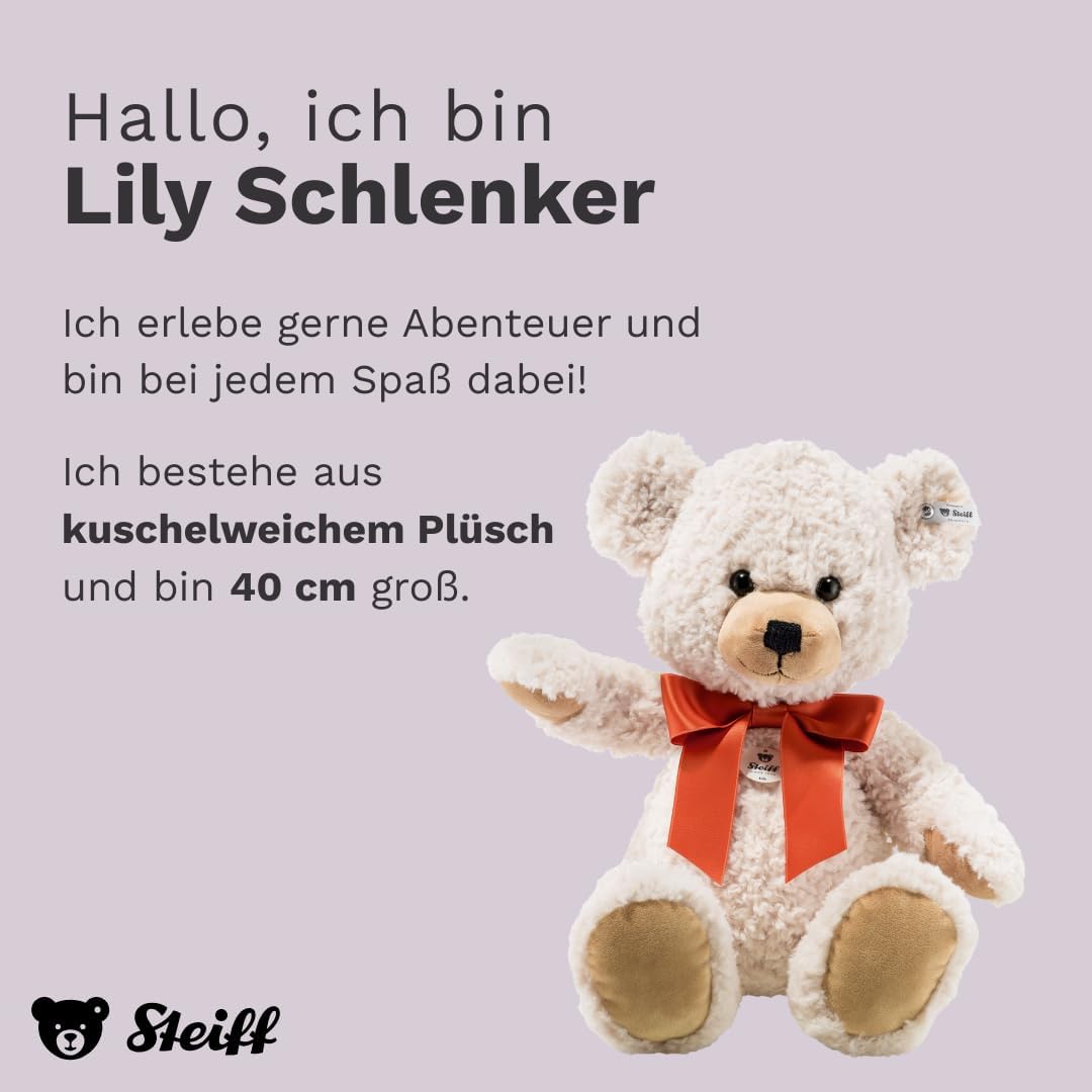 Steiff Lilly Schlenker-Teddybär - 40 cm - Kuscheltier für Kinder - weich & waschbar - Creme (111945)