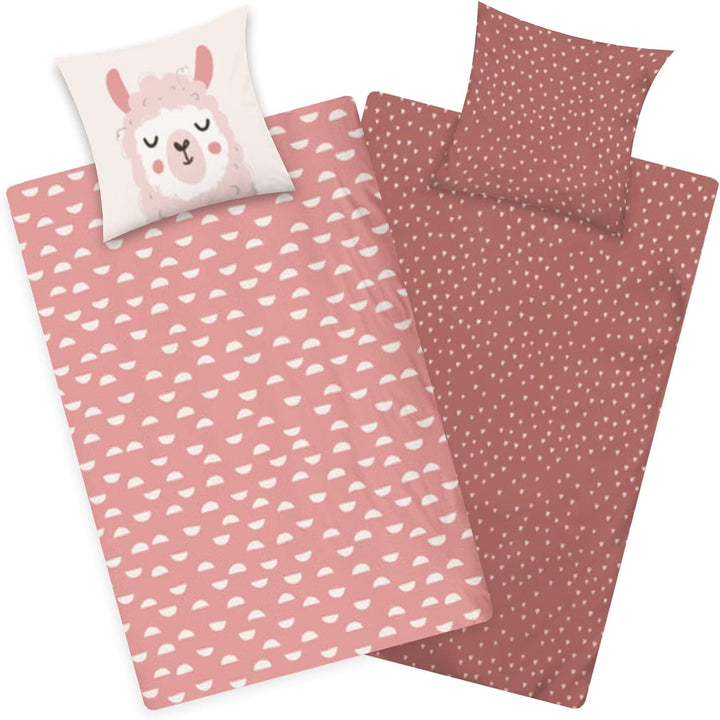 Aminata kids Bettwäsche Lama-Alpaka-Motiv Mädchen 135 x 200 Baumwolle Jugendliche - Teenager - mit R