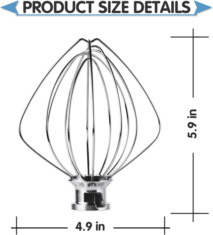 Edelstahl-Schneebesen für KitchenAid 4,5 und 5 Quart Mittelgrosse Küchenmaschinen mit kippbarem Moto