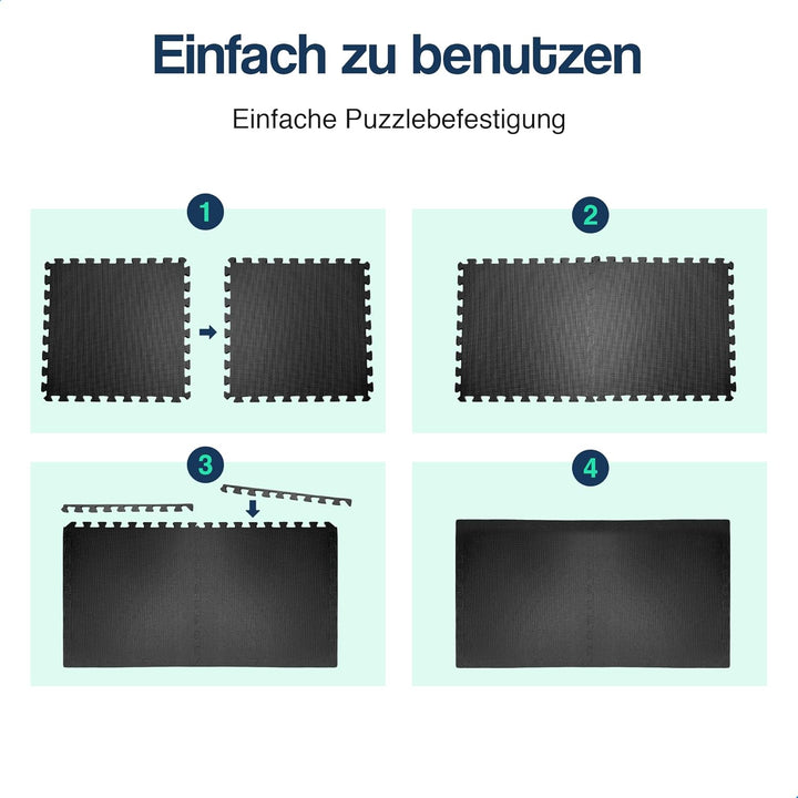 Hulser Fitness Puzzlematte - 60 x 60 x 1,2 cm - 6 Stück - 2,16 m2 - Bodenschutzmatten für Sporträume