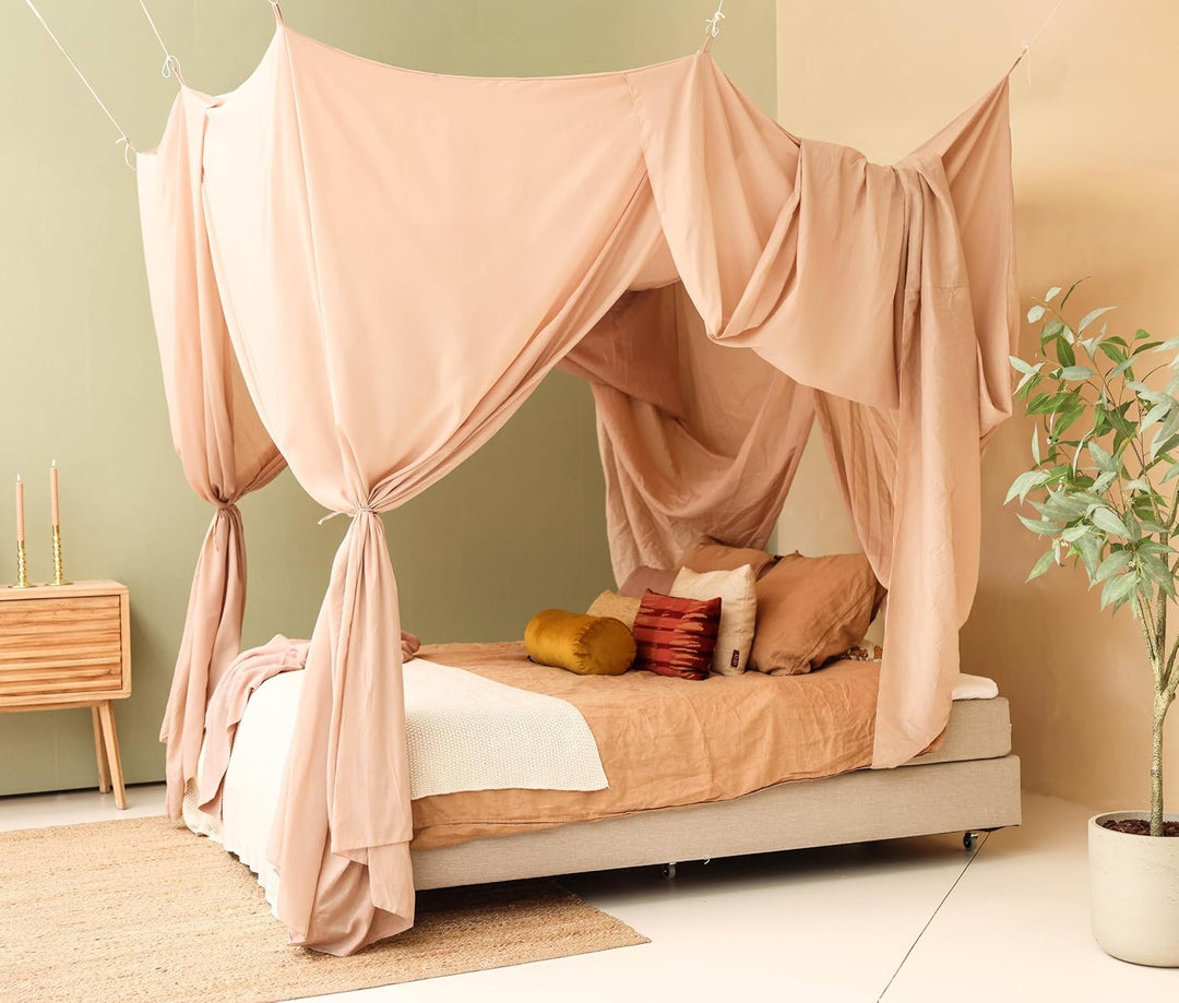 Nougat Betthimmel für Doppelbett | Rechteckiges Moskitonetz Grössen | Baldachin Bett für Teenagern &amp;