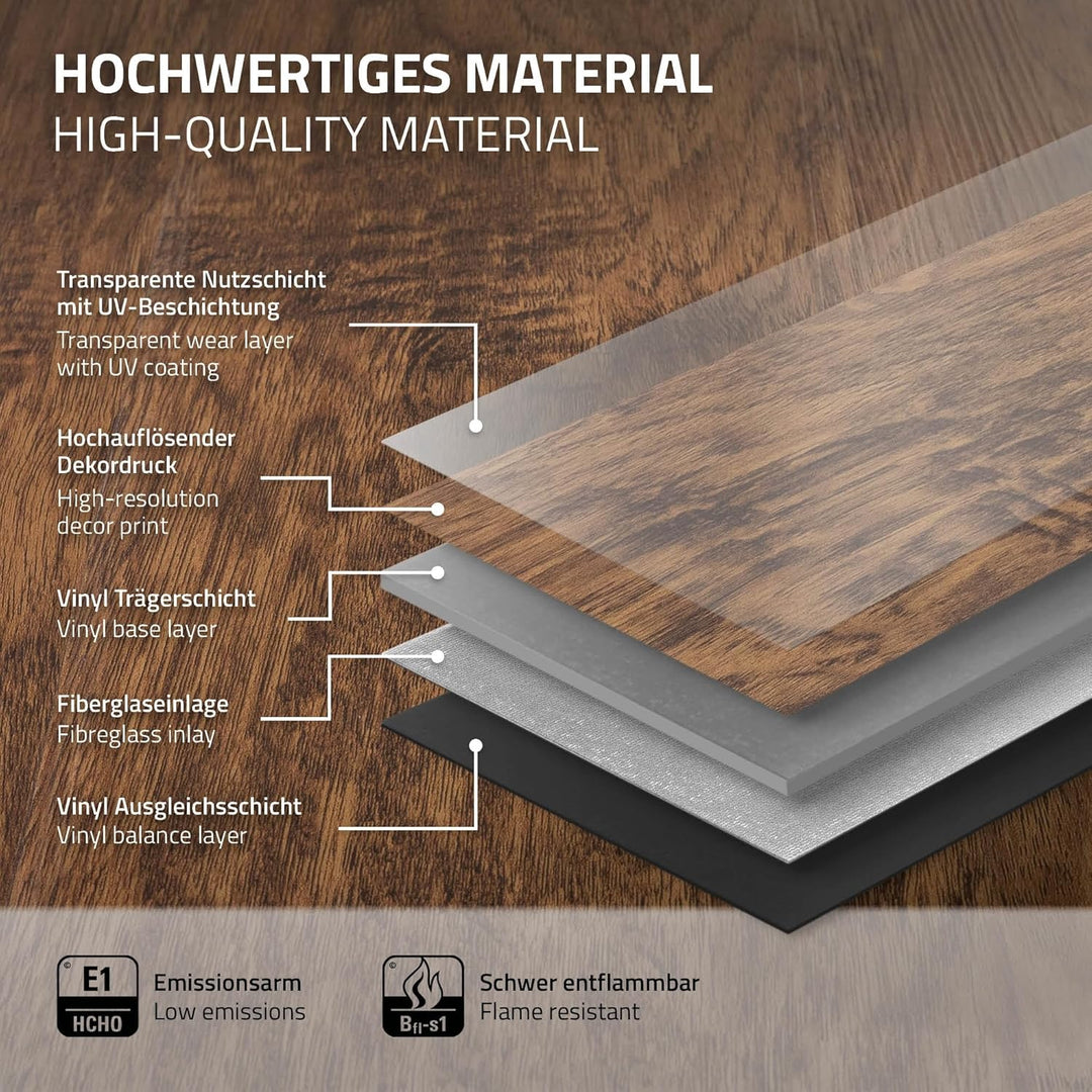 ML-Design Deluxe PVC Bodenbelag, Click Vinyl-Dielen, Vinylboden, 122 cm x 18 cm x 4,2 mm, Dicke 4,2
