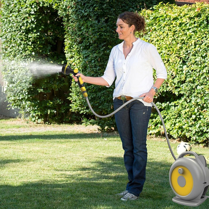Schlauchbox 20m mit automatischem Schlauchaufroller, 180° schwenkbar, Gartenschlauchbox Wandmontage