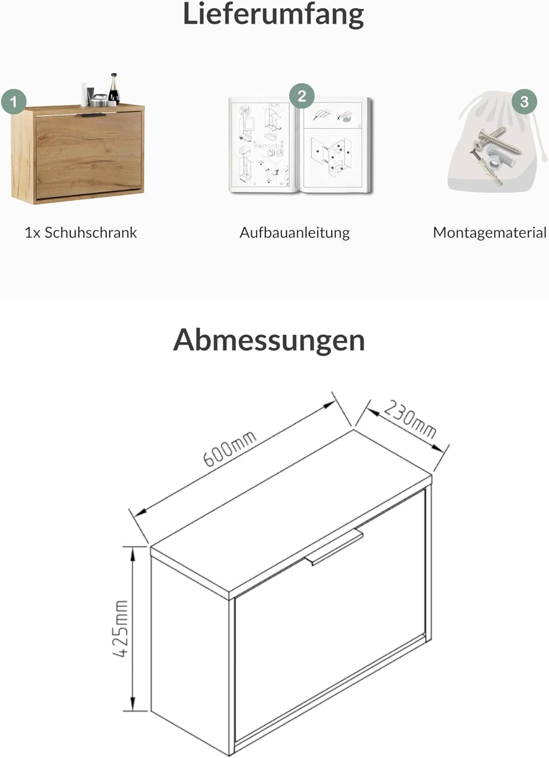 Planetmöbel Schuhschrank schmal mit 1 Klappe platzsparender Schuhregal mit 2 Ablagen, Schuhkommode f