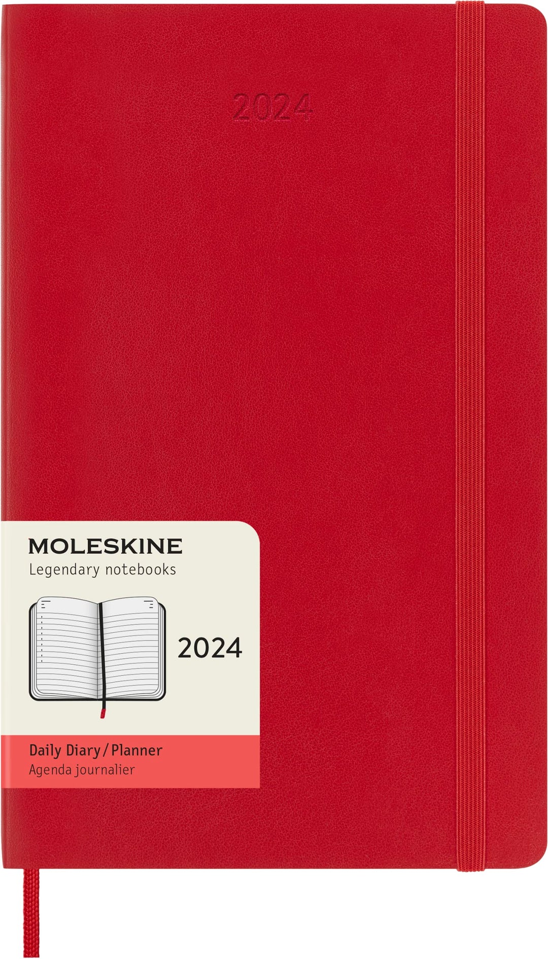 Moleskine Tagesplaner 12 Monate 2024, Planer 2024, Grosses Format 13x21, Weicher Einband und elastis