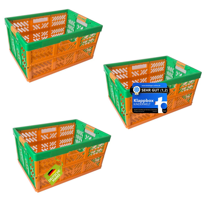 KiNDERWELT 3 x Robuste Profi - Klappbox 45 L bis 50 kg - Faltbox, Kiste, Korb zur Aufbewahrung, Tran