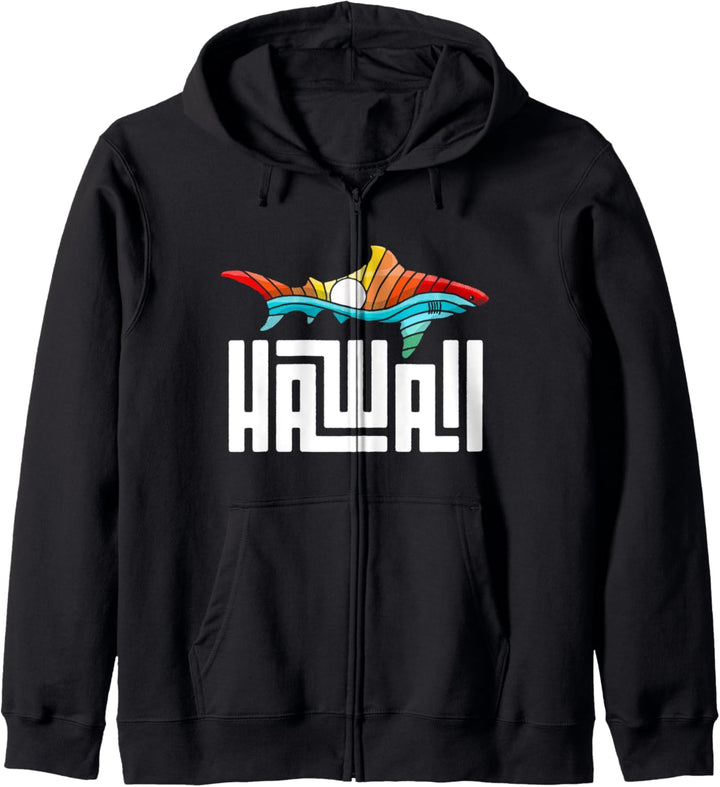 Hawaii Cool Rainbow Shark Retro Graphic Kapuzenjacke