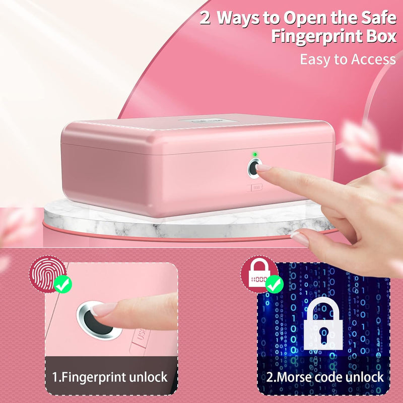 AICase Tresor mit biometrischer Fingerabdruckerkennung, Tragbare Sicherheitsbox mit Fingerprint und