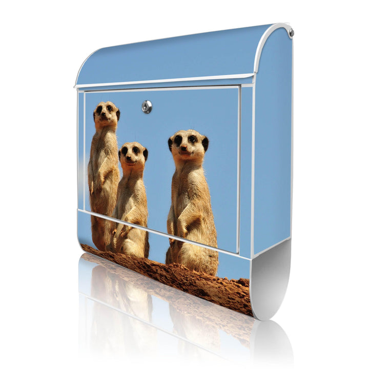 banjado® Design Briefkasten mit Motiv Erdmännchenfamilie 39x47x14cm & 2 Schlüssel - Briefkasten Stah