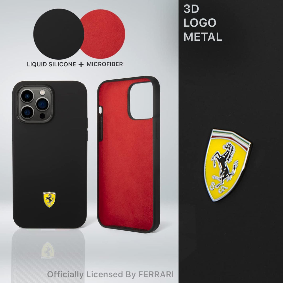 Ferrari FEHCP14LSIBBK hülle für 14 Pro 6,1" schwarz/Black hardcase Silicone Metal Logo, schwarz