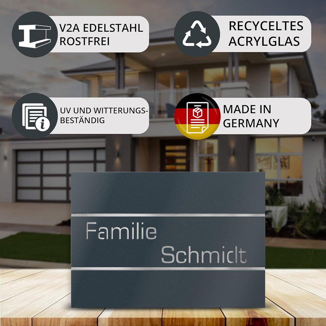 Graviers Design Türschild aus V2A Edelstahl 215x150mm - Anthrazit RAL 7016 - Wetterfest Rostfrei Ind