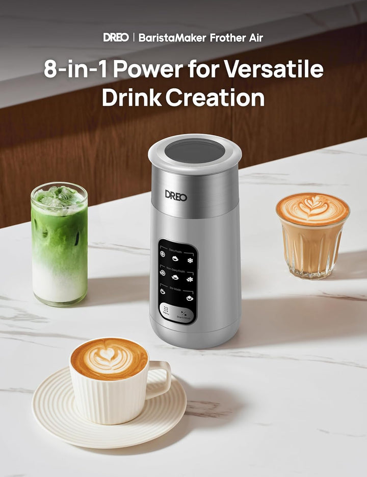 DREO Milchaufschäumer, 8-in-1 Milchschäumer Elektrisch für Latte, Cappuccino, heisse Schokolade mit