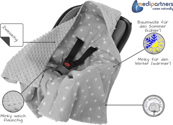 Medi Partners Einschlagdecke 100% Baumwolle 85x85cm Kuscheldecke für Kinderwagen Babyschale universa