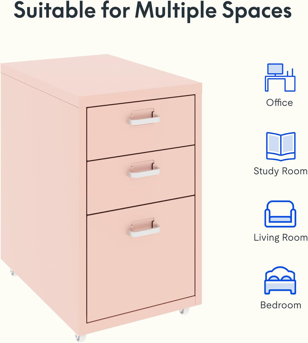 FLEXISPOT Rollcontainer Büroschrank mit 3 Schubladen, Aktenschrank Metallschrank Kommode mit Rädern,