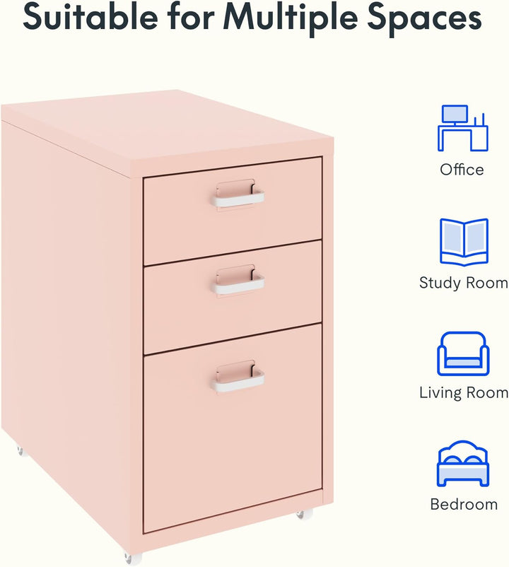 FLEXISPOT Rollcontainer Büroschrank mit 3 Schubladen, Aktenschrank Metallschrank Kommode mit Rädern,