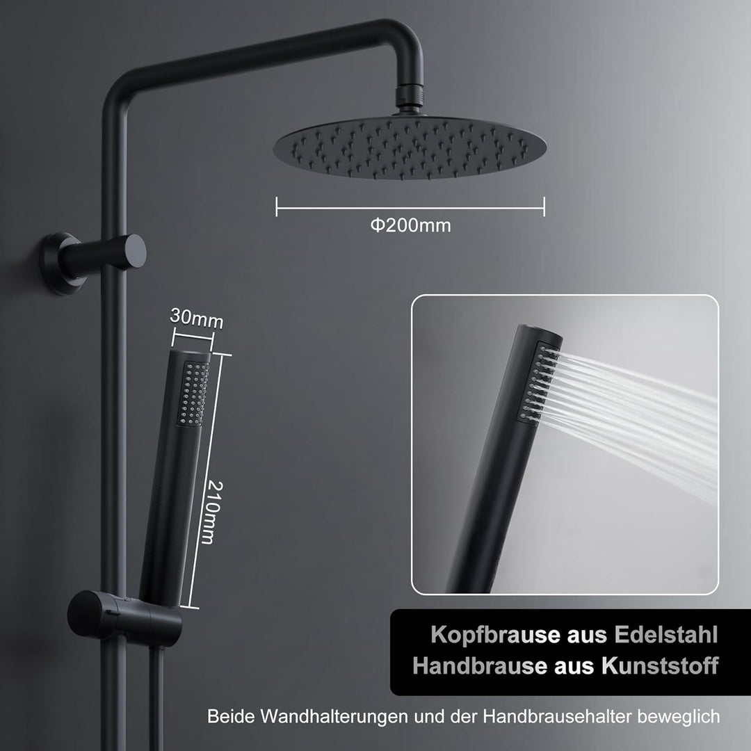 Görbach Regendusche Duschsystem ohne Armatur, Edelstahl Duschset mit 92cm Duschstange, Rund Überkopf