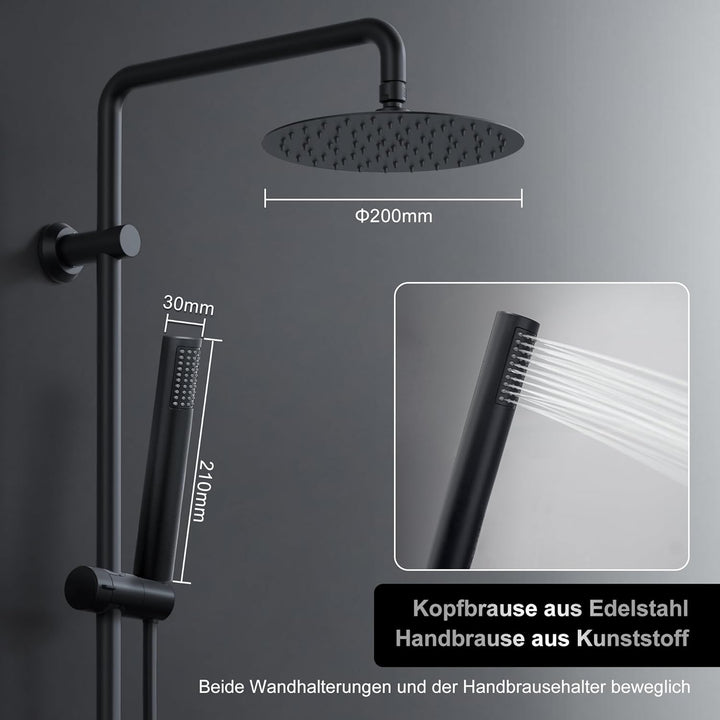 Görbach Regendusche Duschsystem ohne Armatur, Edelstahl Duschset mit 92cm Duschstange, Rund Überkopf